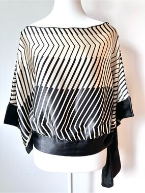Seduction Abstract Stripes Colorblock Off the Shoulder Blouse Kimono Sleeves - M